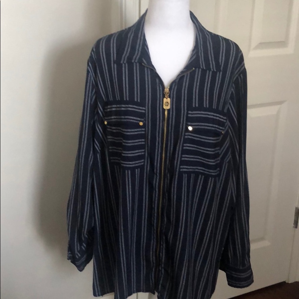 Michael Kors Navy and White striped blouse